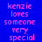 Blue background with pink text reading 'kenzie loves someone very special' and cyan horizontal bars shifting positions across frames.