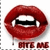 Red lips with fangs and dripping blood, text 'BITE ME' below, on white background.