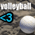A static image of a volleyball-themed buddy icon with multiple text variations and icons on a sandy background.
