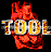 Pixelated static icon featuring the word "TOOL" in fiery orange-yellow letters with red flame-like shapes above and below on a black background.