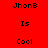 Red background with black text reading 'JhonB Is Cool JhonB' and blue horizontal bars over some words, animated to shift bar positions.