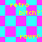 Pixelated retro-style icon with cyan and magenta checkered background displaying yellow text phrases 'retro bitch?', 'rawr:', and repeated patterns.