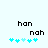 Two side-by-side pixelated text displays with 'han' above 'nah', each followed by five cyan plus signs on a light blue background.
