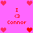 Pixelated pink background with red heart icons and repeated 'I <3 Connor' text in red pixel font.