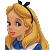 A pixelated 50x50 buddy icon featuring a side-profile of Alice from Disney's Alice in Wonderland on the left and green text reading "Original Icons .com" on a dark green background to the right.