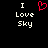 Pixelated text 'I Love Sky' with a red heart symbol replacing the word 'Love' on the left side of a black background.
