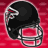 Black football helmet with silver facemask and red face opening on red background, repeated in pattern
