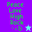 Pixelated green text 'Peace Love High Rock '-D' on colored backgrounds with a star icon, showing color variations between frames.