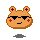 A 4-frame pixel art animation of a cartoon hamster-like character with sunglasses, red cheek marks, and purple ear crosses on a gray background.