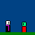 Pixel art animation of a figure in black and purple casting a green ghost-like entity from a red base, with text overlays and sequential changes.