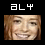 nine identical pixelated images showing a smiling person with light brown hair, each overlaid with distinct colored text above the image