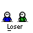 Pixel art character with white face and black outline in blue or green shirt, some frames show hand gestures or speech bubbles with text.