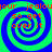 Four identical spiral patterns with alternating blue and green rings, overlaid with red text reading "your jealousy so get over it" in a pixelated font.