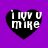 Four black heart-shaped icons with white text "I luv u mike" on a purple background, arranged in a