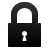 Black padlock icon with white keyhole, pixelated rendering on light gray background, closed shackle, no visible text or additional elements.