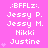 Pixelated pink background with white text listing names and a heart symbol, arranged in a pattern with repeated entries