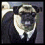 Three pixelated show a pug in different poses: formal attire, smoking cigar, and close-up face