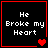 Four identical black square with red borders each display white text 'He Broke my Heart' and a heart symbol that changes from solid to broken across frames