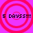 Four identical pixelated icons arranged in a , each featuring concentric red circles on a bright pink background with black text reading "5 DAYSS!!!"