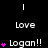 Black background displays repeated 'Love' text above 'Logan!!' with pink heart symbols varying in quantity per