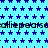 Animated icon with repeating blue star pattern on cyan background and scrolling black text reading "calliepears".