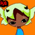 Pixelated cartoon character with light green hair and blue shirt against orange background, showing two animation states with text overlays.