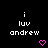 Pixelated text and heart symbols on black background with white 'i luv andrew' and pink hearts.