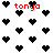 Pixelated black heart shapes fill a white background with red text reading 'tonya' in four locations, some hearts partially obscured by the text.