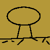 A static image of multiple stick-figure-like icons with oval heads and simple bodies on a solid brown background, arranged in with varying sizes and positions