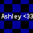 Blue and black checkered background with repeated white text 'Ashley <33' across two