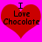 Two identical red heart-shaped icons with black text "I Love Chocolate" on a bright pink background, each icon displayed side-by-side.