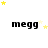 four and four of identical 'megg' text icons with yellow and white star animations above each