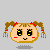 Pixelated cartoon girl with pigtails in four expressions: smiling eyes, winking eye, heart eyes, and blushing mouth, with star and hearts animation.