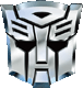 Static silver and black Autobot logo with wing-like side elements, metallic sheen, and blue highlights on a transparent background.