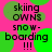 A static image with bright pink background and green circles, displaying repeated text about skiing and snowboarding.