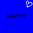 Blue background with white pixelated heart symbol at top center and two identical black pixelated text strings below.
