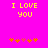 Yellow pixelated text "I LOVE YOU" on bright pink background with orange and pink heart symbols below.