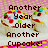 Pixelated image with text 'Another Year Older Another Cupcake!' over a colorful, blurred background featuring abstract shapes and pastel tones.