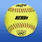 A yellow softball with red stitching and black text on a blue background, next to bright pink sections displaying 'Play Hard', 'or', 'Go Home', and 'Comets 2009' in pixelated yellow font.