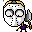 A 4-frame pixel art animation of a hockey mask character with yellow hair, purple torso, and brown limbs holding an axe, displayed in a contact sheet layout.