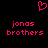 Pixelated pink heart symbol above two identical text blocks reading 'jonas brothers' on a black background.