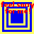 Red text 'feel sony for me!' overlaid on blue and yellow concentric squares with varying square counts across four