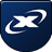 Dark blue shield-shaped icon with white stylized 'X' and curved arrow symbol on solid background.