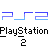 Pixelated graphic displays 'PS2' in blue gradient above 'PlayStation 2' text in black and white on gray background.
