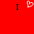 Red background with two black vertical bars and a white pixelated heart symbol between them.