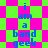 Pixelated text 'i am a band geek' repeats on alternating pink and green checkered backgrounds with shifting diamond patterns.