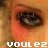 nine pixelated close-up images showing a person's eye with orange eyeshadow, each containing distinct text overlays in white or black