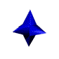 Blue star-shaped 3D geometric object with four points rotates through multiple angles against a gray background.