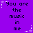 Purple background with repeated text "You are the music in me" and animated star effects in white and light purple.