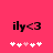 Pixelated text 'ily<3' above five heart icons on a solid pink background, with one central heart in lighter shade.